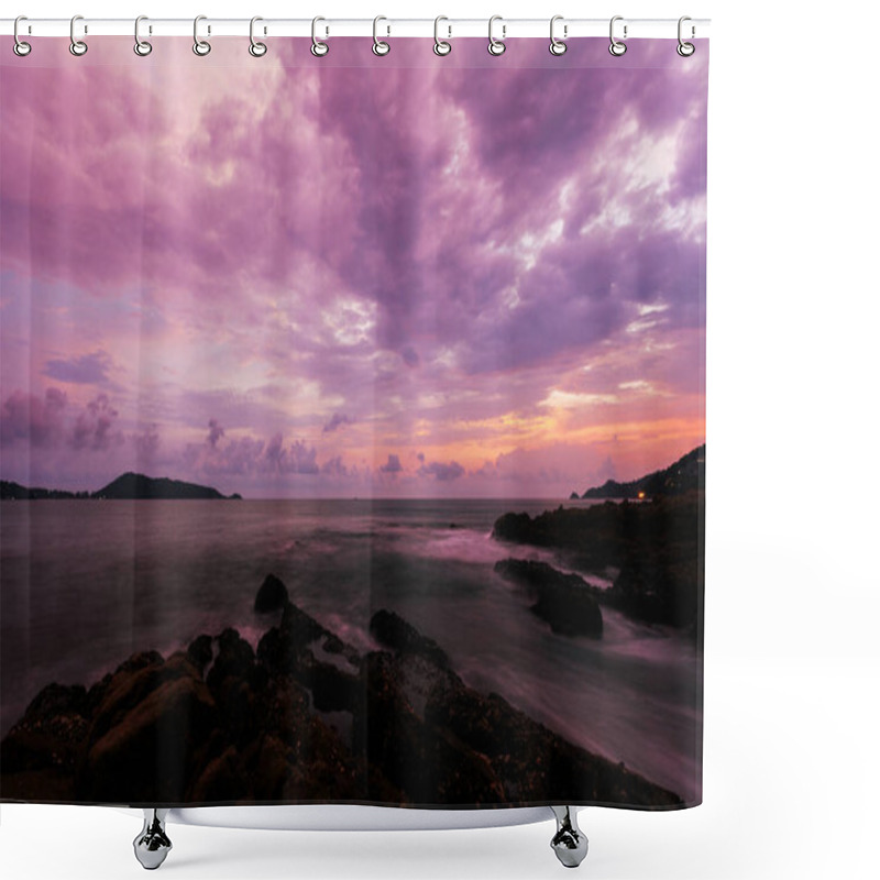 Personality  Dramatic Sky Seascape With Rock In Sunset Scenery Background. Shower Curtains