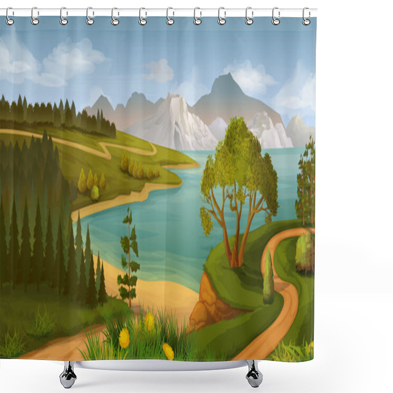 Personality  Nature Landscape, Sea Bay, Vector Background Shower Curtains