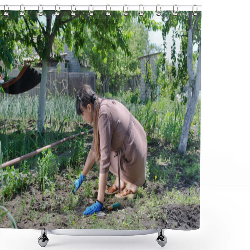 Personality  Woman Working In The Vegetable Garden Shower Curtains