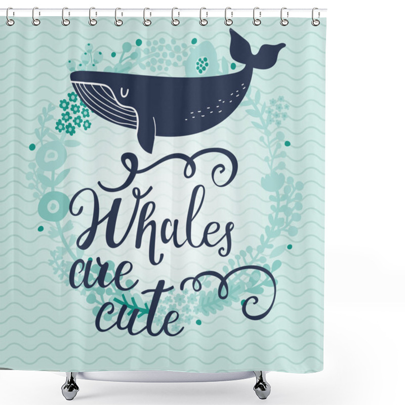 Personality  Cute Cartoon Blue Whale Card Shower Curtains