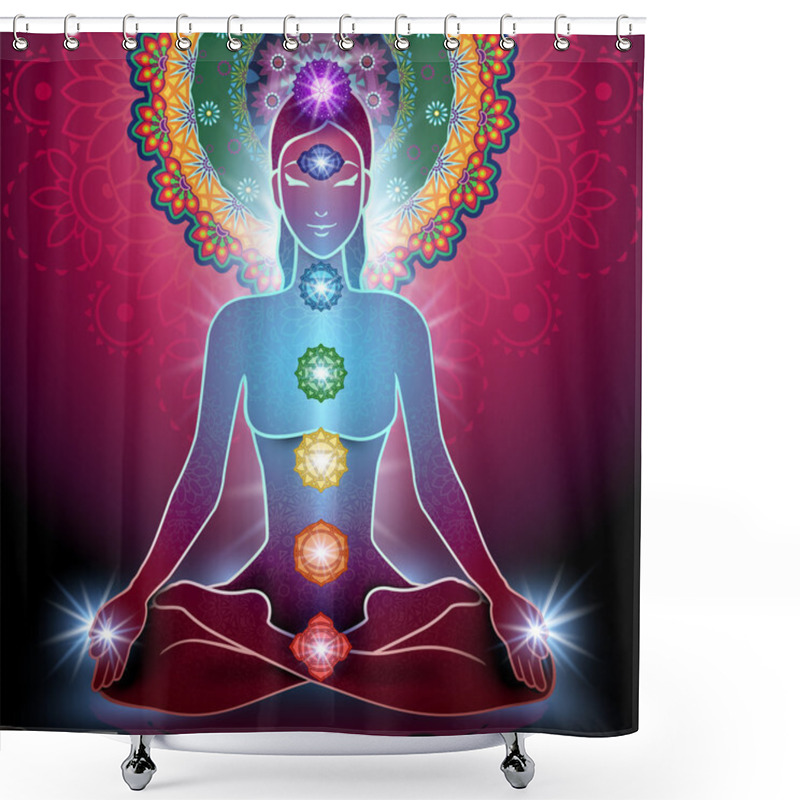 Personality  Yoga Lotus Position And Chakra Shower Curtains