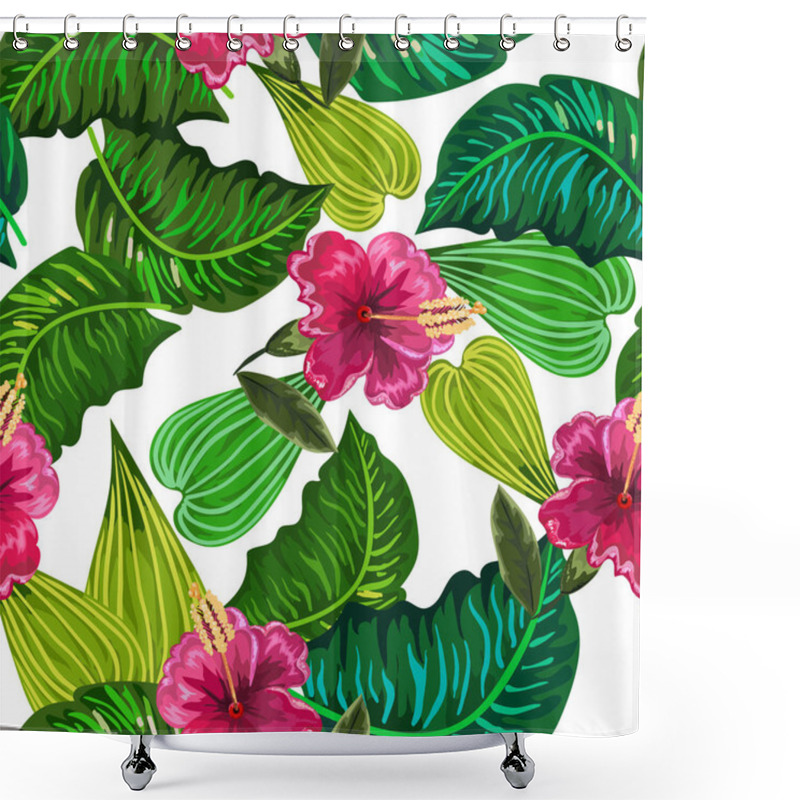 Personality  Seamless Background With Tropical Leaves And Flowers Shower Curtains