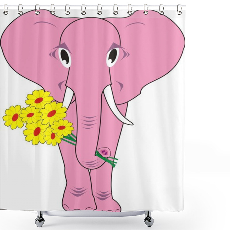 Personality  The Pink Elephant With Flowers Isolated Shower Curtains