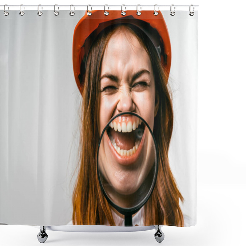 Personality  Funny Woman With Magnifier Smiling,dental Shower Curtains