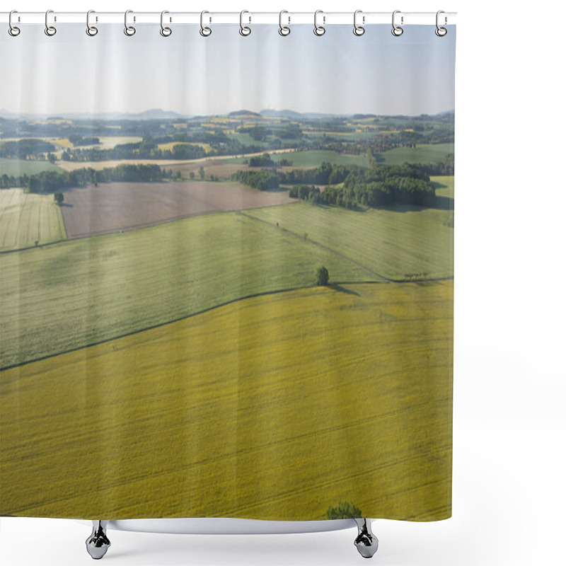 Personality  Cultivated Field From Above. Aerial View Of Meadows And Cultivated Fields. Birds View Shower Curtains