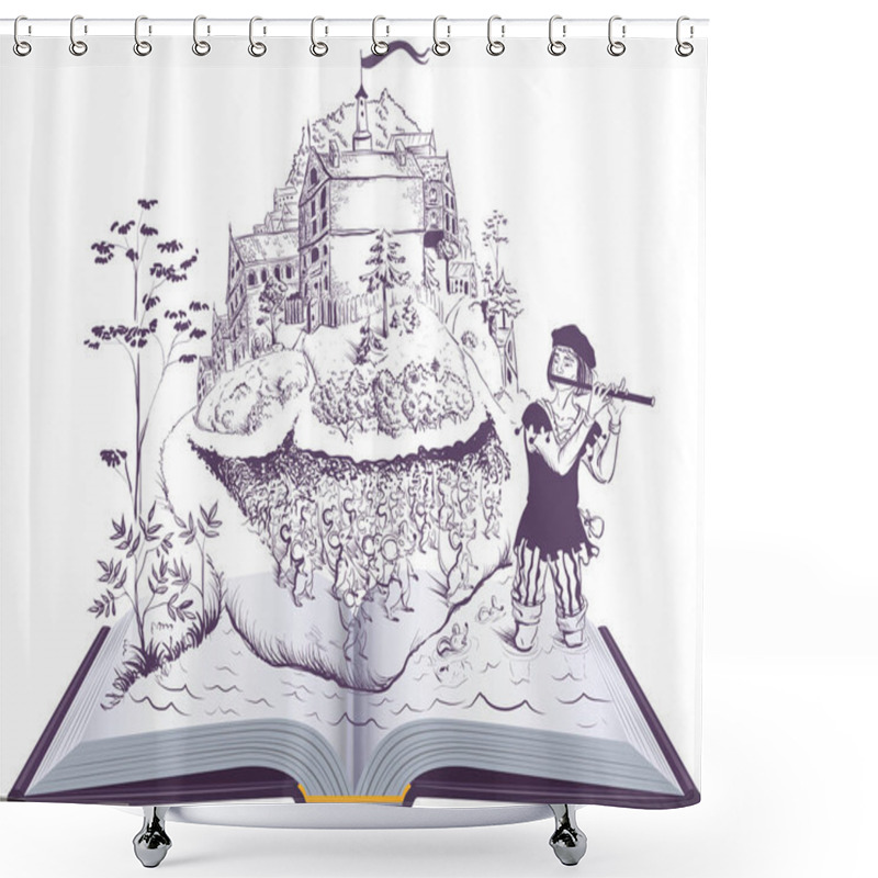 Personality  Pied Piper Of Hamelin Open Book Illustration Fairy Tale Shower Curtains