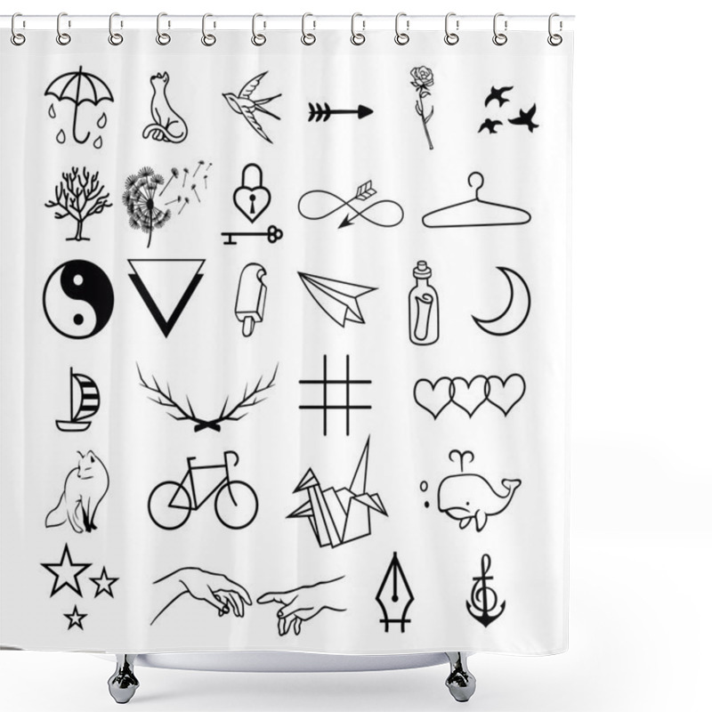 Personality  Minimalistic Tattoos Vector Set. Shower Curtains