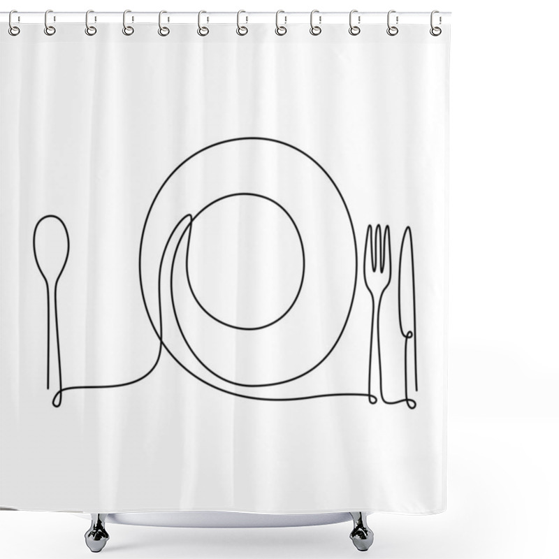 Personality  One Continuous Line Plate, Knife And Fork. Vector Illustration Minimalist Design. Shower Curtains