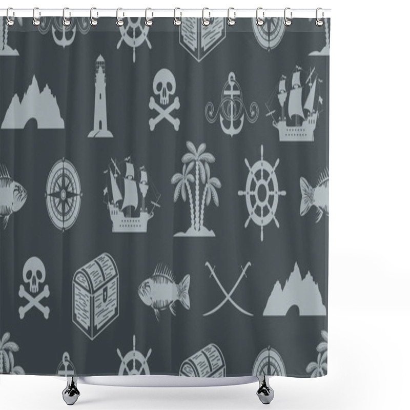 Personality  Seamless Pattern On The Theme Of Pirate Adventures Shower Curtains