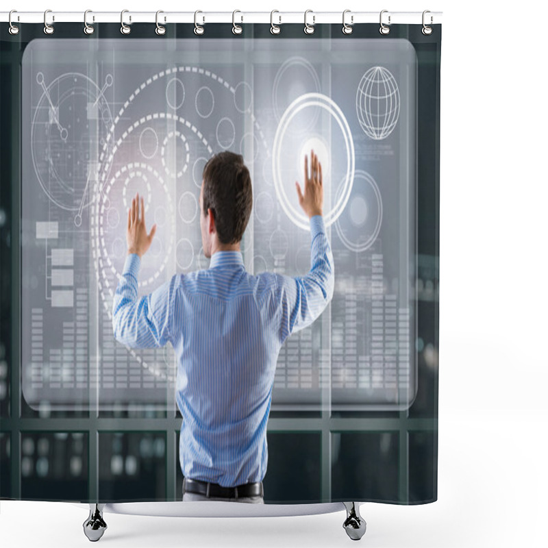 Personality  Businessman Working With Virtual Technologies Shower Curtains