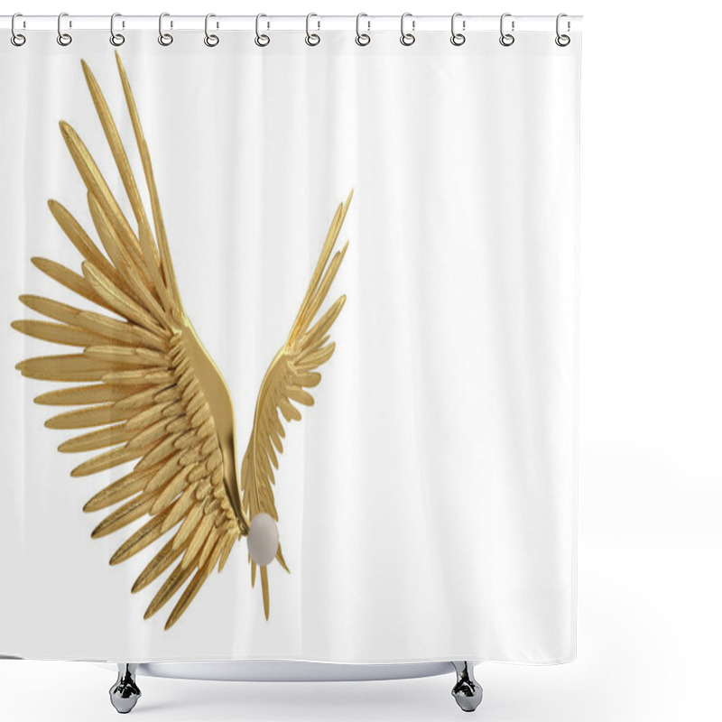 Personality  Gold Wings On White Background.3D Illustration. Shower Curtains