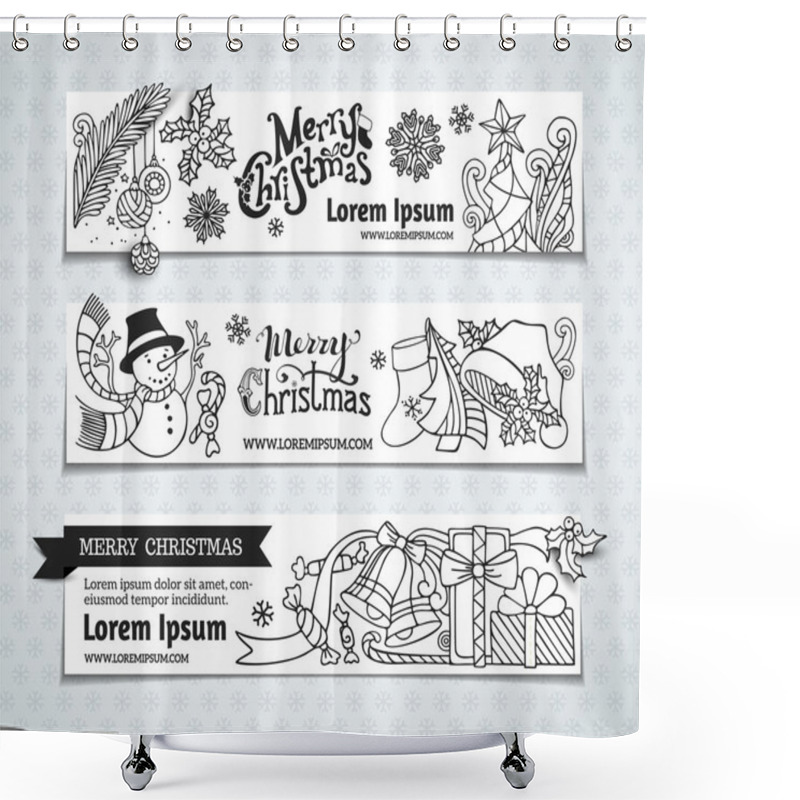 Personality  Vector Set Of Christmas Horizontal Banners. Shower Curtains