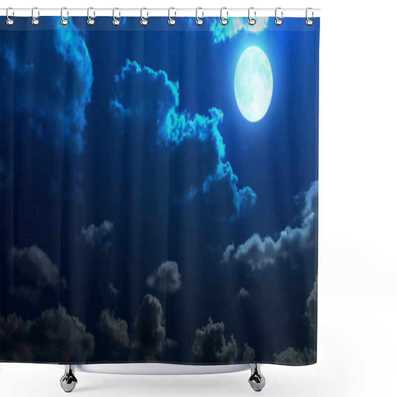 Personality  Night Sky With Stars And Full Moon Background Shower Curtains