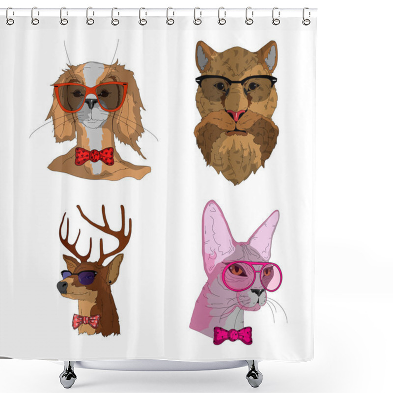 Personality  Hipster Deer In T Shirt And Glasses Shower Curtains