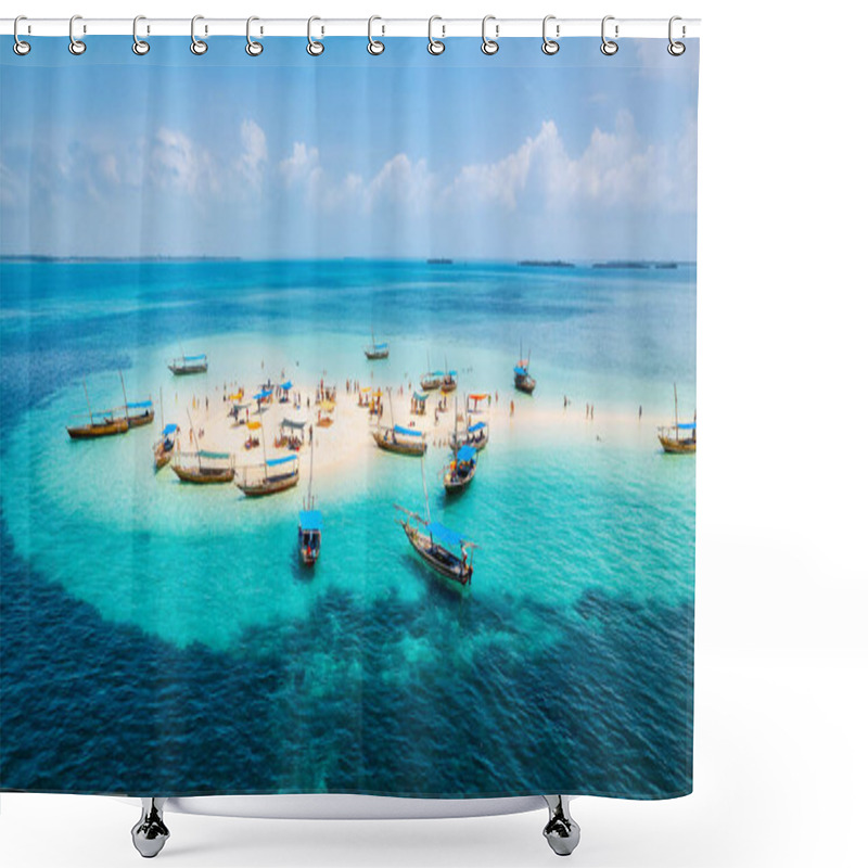 Personality  A Classic Arabian Dhow Made Of Wood And Commonly Seen Near Zanzibar In The Indian Ocean, A Traditional Boat From Tanzania. Shower Curtains