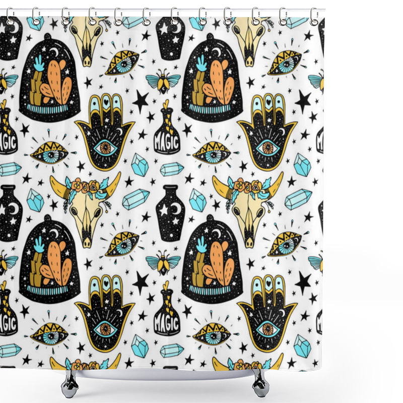 Personality  Magic Love Vector Seamless Pattern In Handdrawn Style. Mustic Elements Isolated On White Background. Shower Curtains