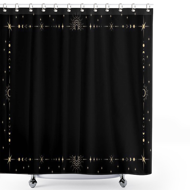 Personality  Mystic Celestial Frame, Tarot Magic Border With Vector Line Stars And Moon Phases Ornaments. Vintage Esoteric Tarot Cards, Astrology Horoscope And Zodiac Frames With Mystic Constellation Borders Shower Curtains