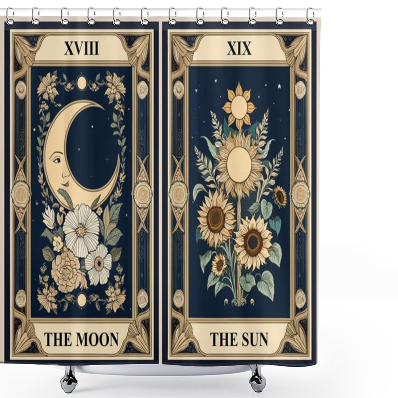 Personality  Mystical Tarot Card The Sun And The Moon. Celestial Poster Design. Boho Vector Illustration. Esoteric Decorative Element. Witchcraft, Occult, Spiritual Design In Art Deco Style Shower Curtains