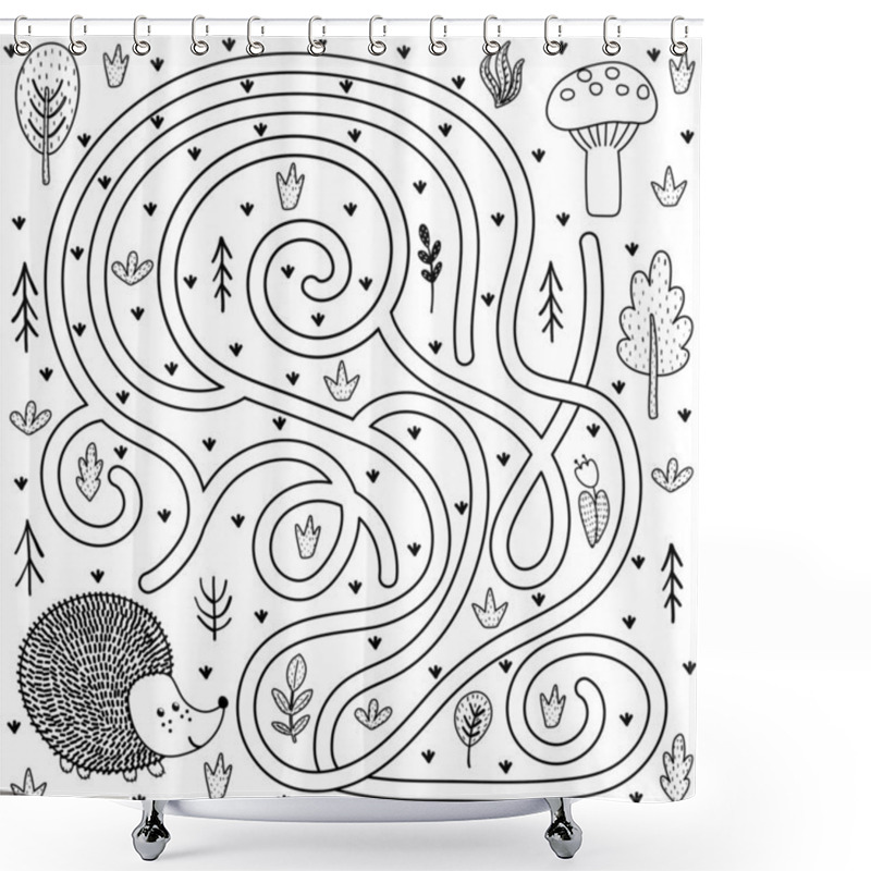 Personality  Black And White Maze Game For Kids. Help The Hedgehog Find The Way To The Mushroom Shower Curtains