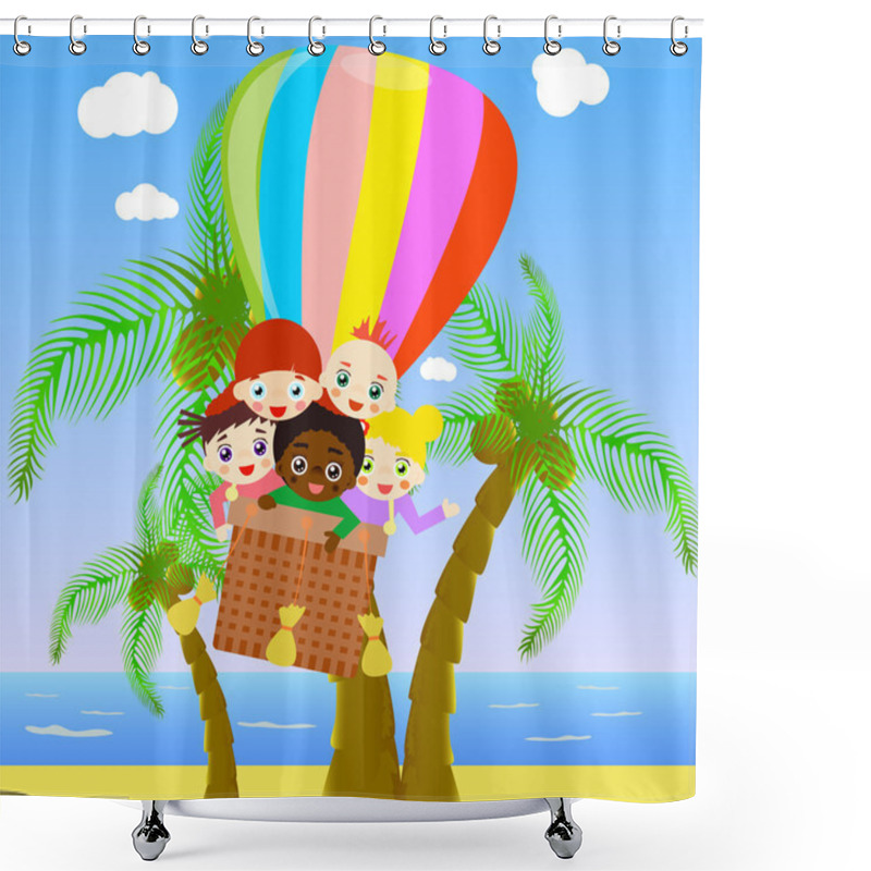 Personality  Happy Children Fly With Balloon Shower Curtains