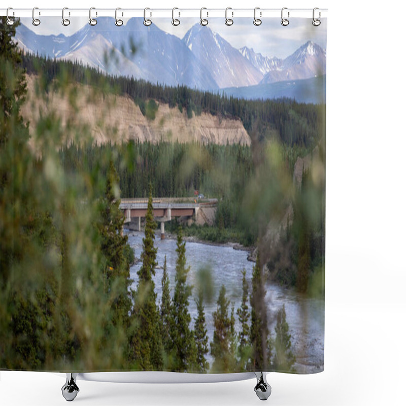 Personality  A Bridge Crossing A River, Surrounded By A Lodgepole Pine Forest Shower Curtains