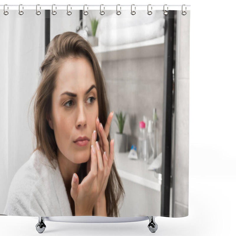 Personality  Woman Checking Face Skin Shower Curtains