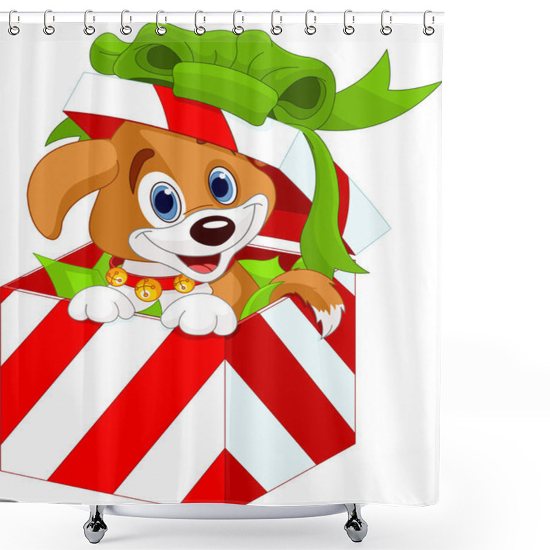 Personality  Puppy In A Christmas Gift Box Shower Curtains