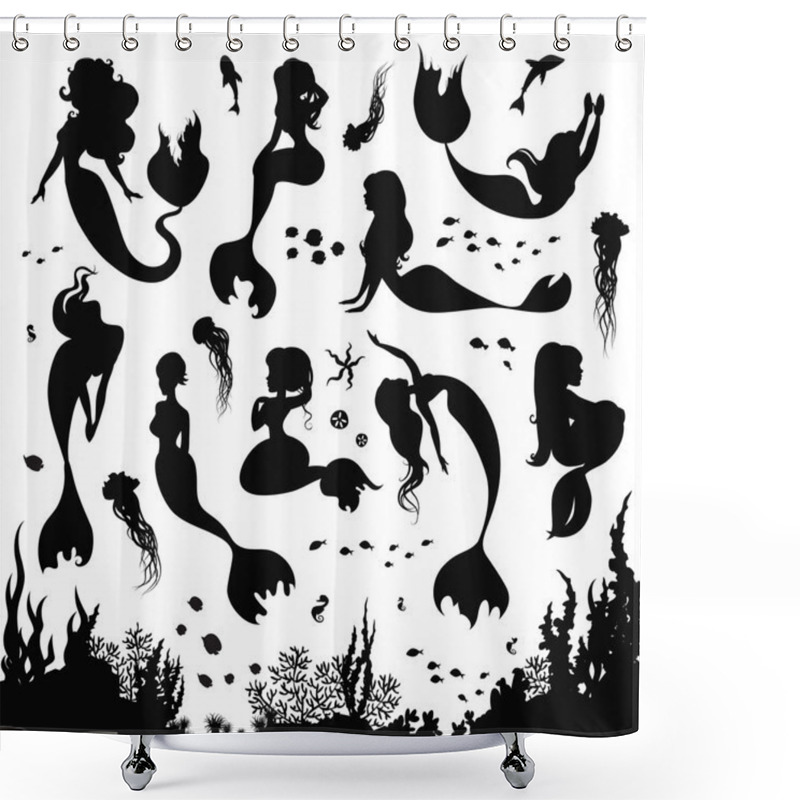 Personality  Set Of Silhouettes Of Mermaids And Sea Animals. Shower Curtains