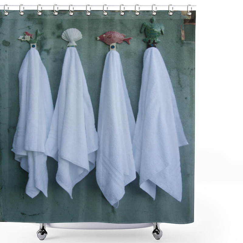 Personality  Four Towels Hang On Decorative Hooks Shower Curtains