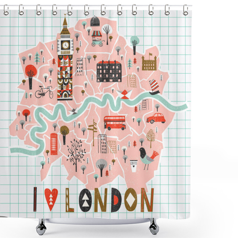 Personality  Cartoon Map Of London With Legend Icons Shower Curtains