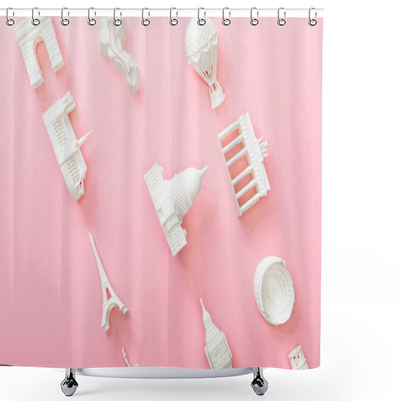 Personality  Top View Of Figurines From Countries On Pink  Shower Curtains