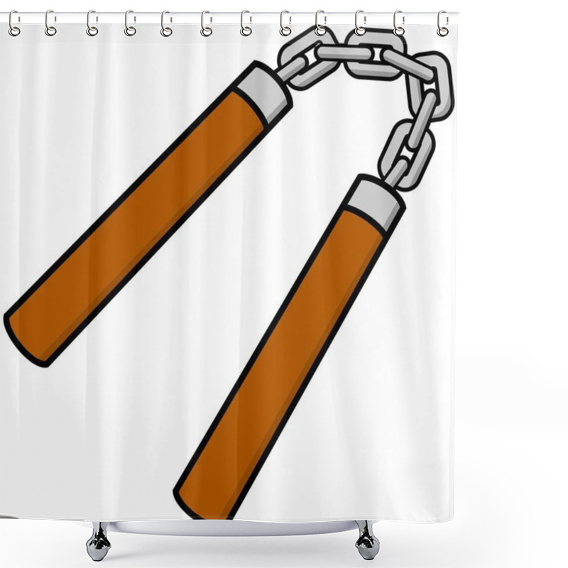 Personality  Nunchaku - A Cartoon Illustration Of A Pair Of Nunchaku. Shower Curtains