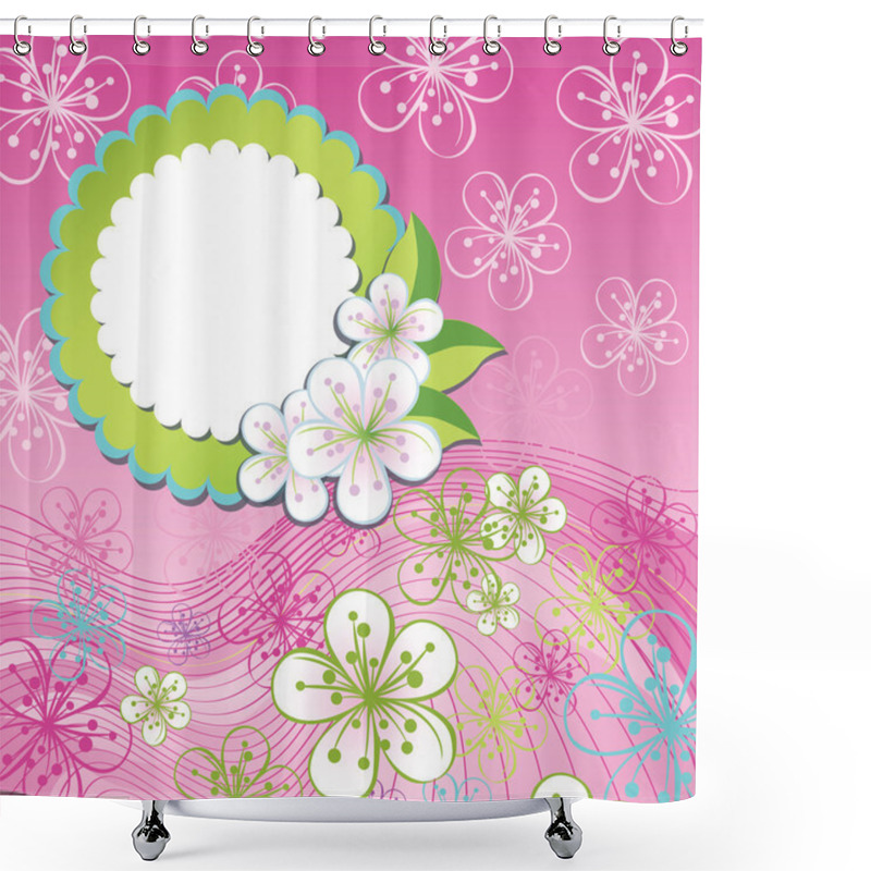 Personality  Spring Design Template.Cherry Flowers And Line In Background Shower Curtains