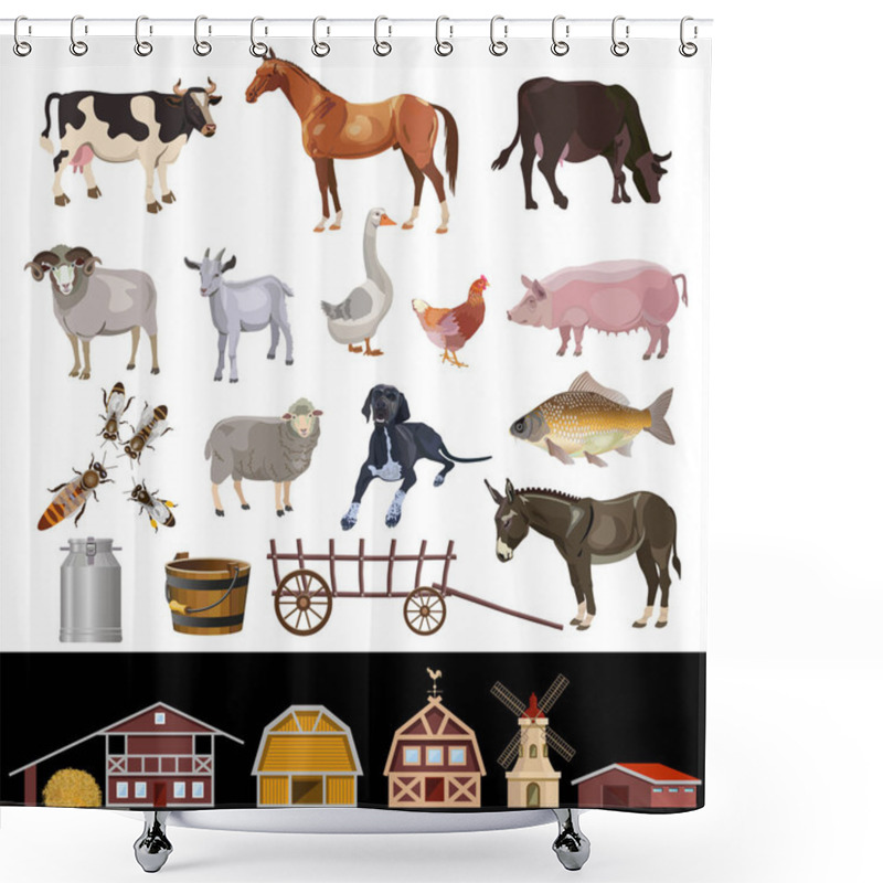 Personality  Farm Animals And Farm Building Shower Curtains