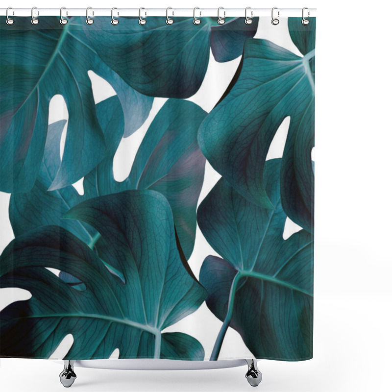 Personality  Tropical Jungle Foliage, Dark Blue Leaf Nature Background. Shower Curtains