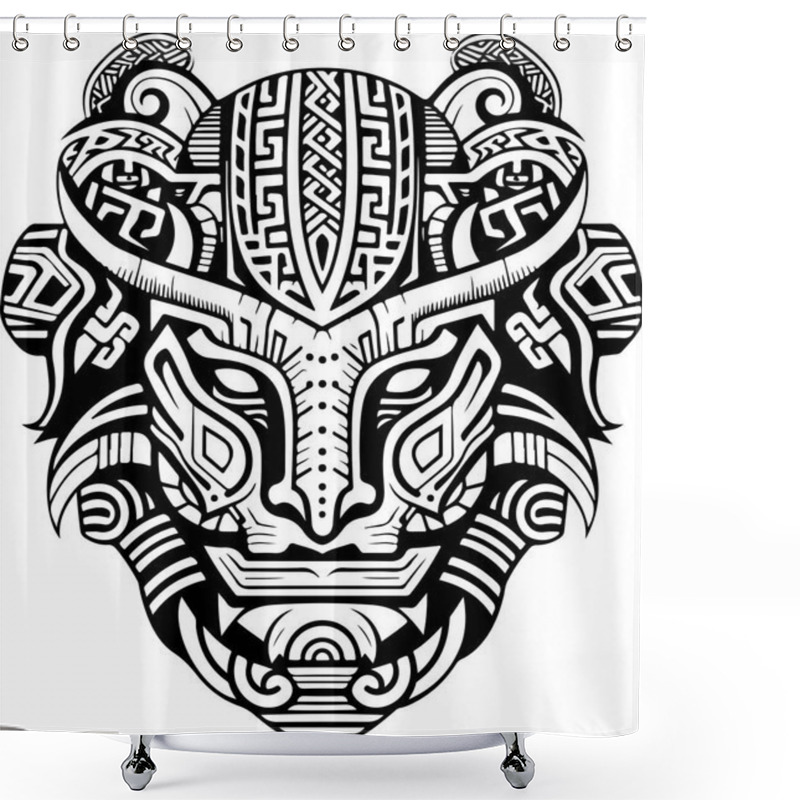 Personality  Vector Ornamental Ancient Wolf, Dog Head Illustration. Abstract Historical Mythology Dog Or Wolf Head Logo. Good For Print Or Tattoo. Shower Curtains