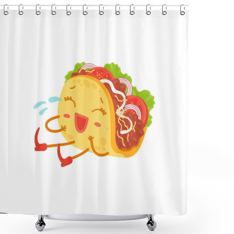 Personality  Taco Childish Cartoon Character Laughing Flat Vector Illustration Isolated. Shower Curtains