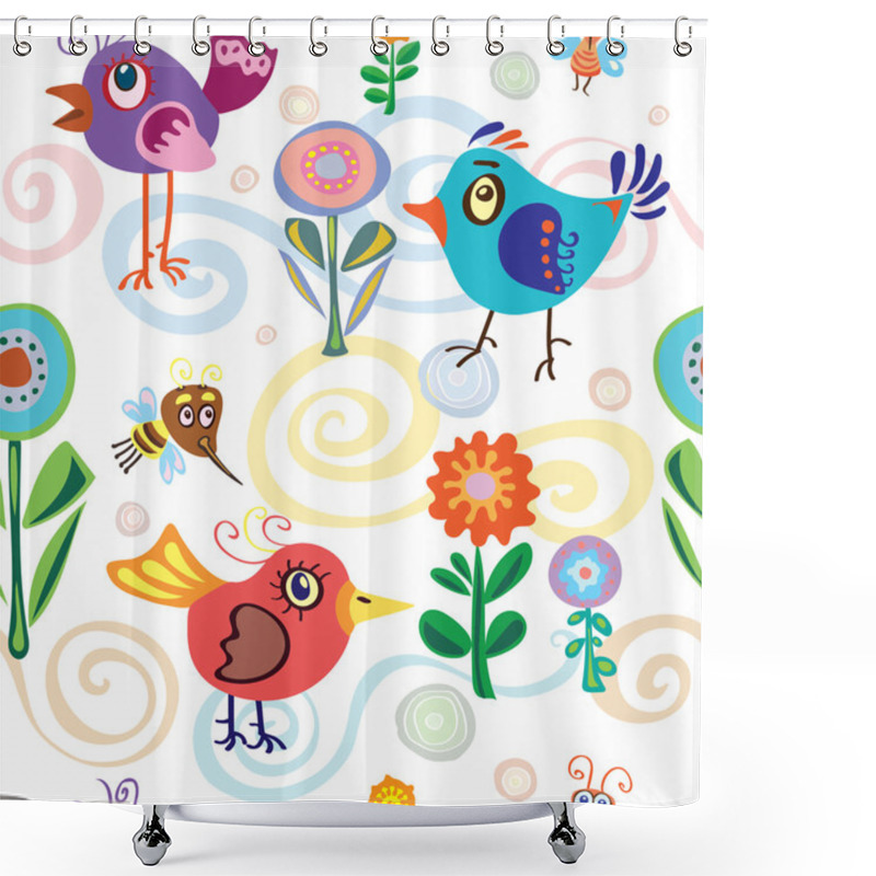 Personality  Birds, Summer, Spring Pattern With Birds, Bees And Butterflies Shower Curtains