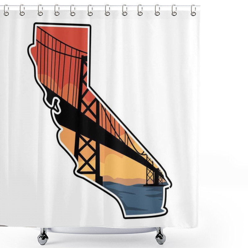 Personality  California Bridge Sunset Silhouette - Iconic Landmark Illustration Shower Curtains