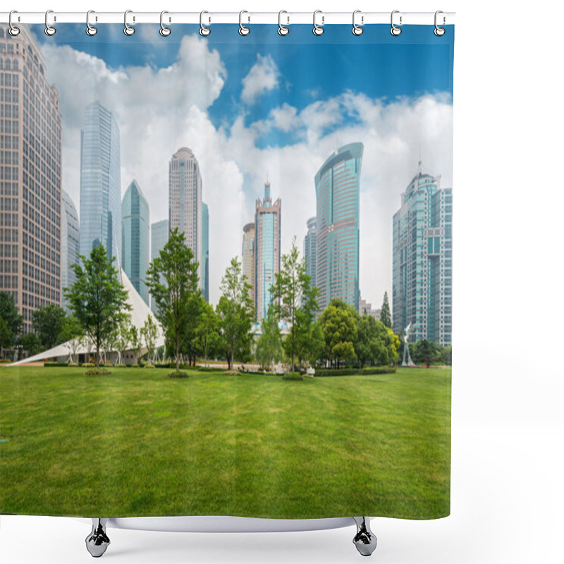 Personality  City Park With Modern Building Background In Shanghai Shower Curtains