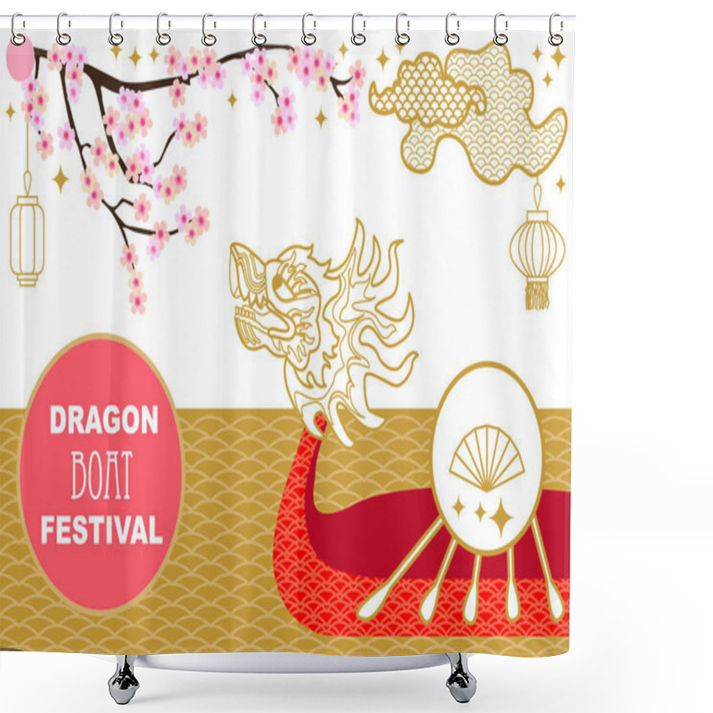 Personality  Traditional Dragon Boat Festival In Asia. Template For Cards, Banners, Posters, Covers.  Shower Curtains