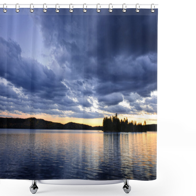 Personality  Dramatic Sunset At Lake Shower Curtains