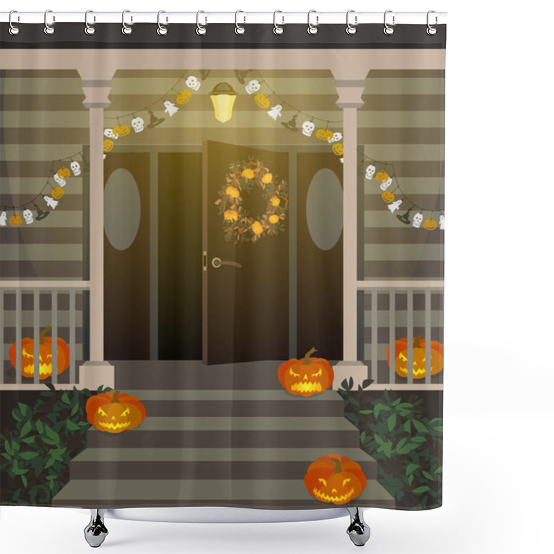 Personality  Halloween Decorated Front Door. Shower Curtains