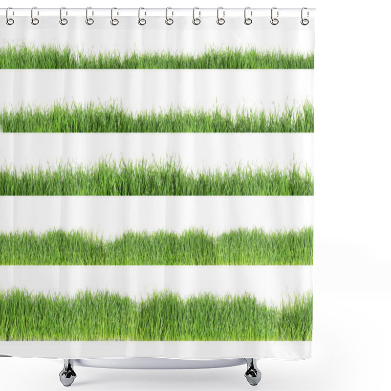 Personality  Set Of Fresh Green Grass On White Background Shower Curtains