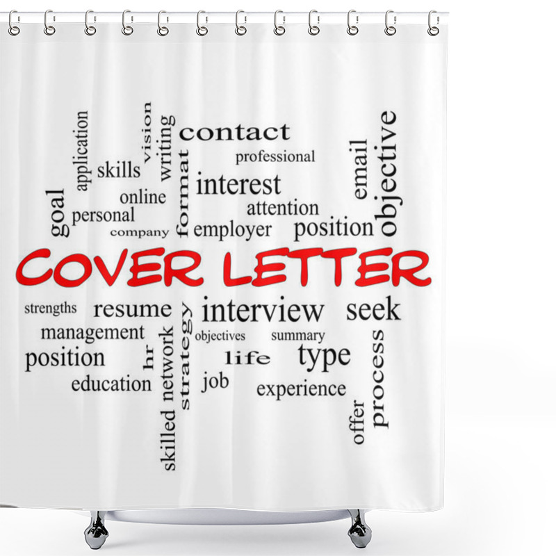 Personality  Cover Letter Word Cloud Concept In Red Caps Shower Curtains