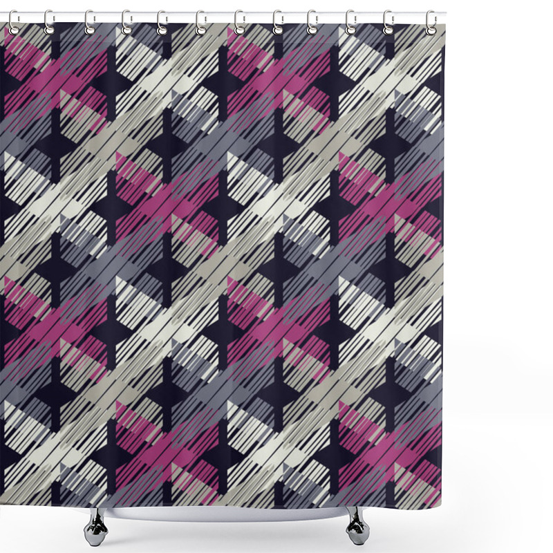 Personality  Ethnic Boho Seamless Pattern. Hand Hatching. Traditional Ornament. Geometric Background. Folk Motif. Textile Rapport. Shower Curtains