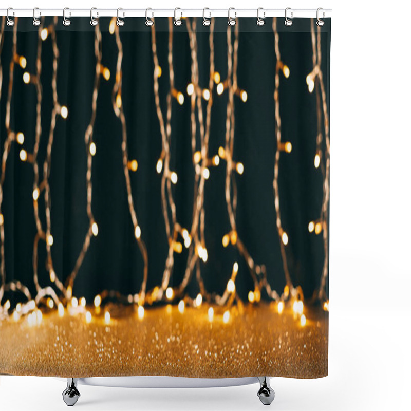 Personality  Sparkling Sequins And Garland Light, Christmas Concept Shower Curtains