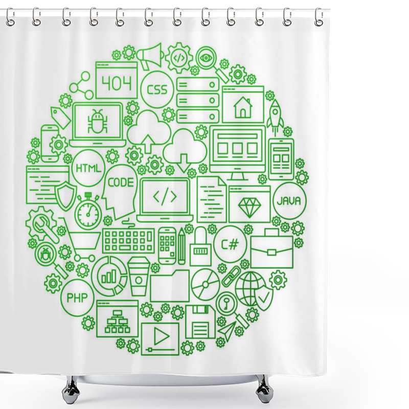 Personality  Coding Line Icon Circle Design Shower Curtains