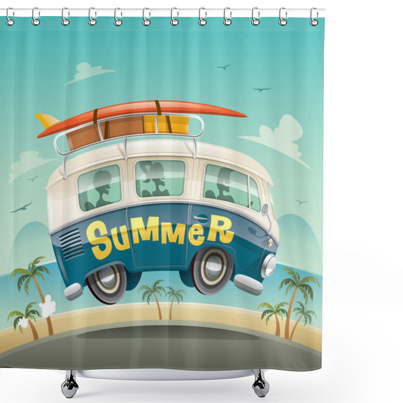 Personality  Bus With Tourists On Road Shower Curtains