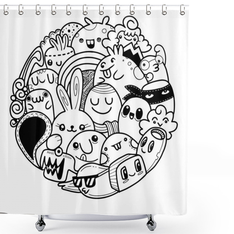 Personality  Vector Illustration Of Doodle Cute Monster Background , Cute Mon Shower Curtains